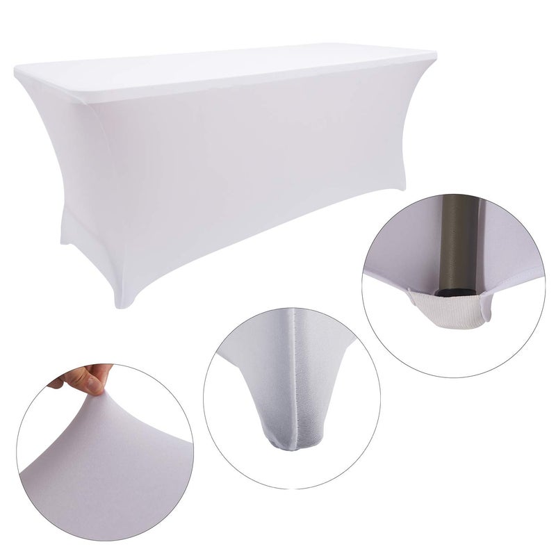 LZY 2 Pack Fitted Table Covers for 6 Foot Folding Tables,Open Back, Spandex/Stretch/Elastic Rectangular Table Cloths for Trade Show Display or Party (6FT-OB2PCS, White) - Image 3